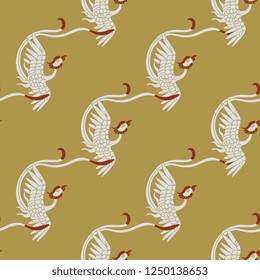 Seamless geometrical diagonal pattern with flying phoenix birds. Traditional Chinese motif.
