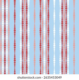 Seamless geometrical differed red and white round dot striped textured pattern blue background used textiles, wallpapers, dress