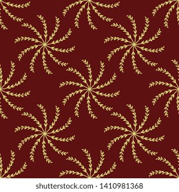 Seamless geometrical floral pattern with abstract round spiral mandalas or stars made of stylized branches.