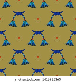 Seamless geometrical floral pattern with ancient Egyptian lotus motifs and abstract dots.