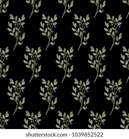 Seamless geometrical floral pattern with blueberry plants.
