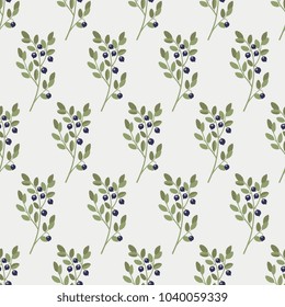 Seamless geometrical floral pattern with blueberry plants.