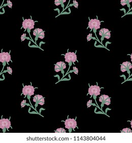 Seamless geometrical floral pattern with branches of corn cockle flower. Vintage style.