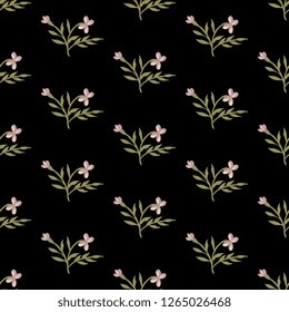 Seamless geometrical floral pattern with branches of delicate wild flowers.
