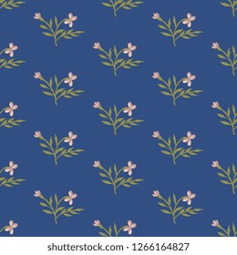 Seamless geometrical floral pattern with branches of delicate wild flowers. Vintage style.