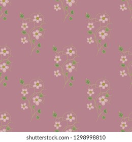 Seamless geometrical floral pattern with branches of stylized flowers. Folk vintage style.