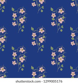 Seamless geometrical floral pattern with branches of stylized flowers. Folk vintage style.