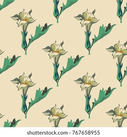 Seamless geometrical floral pattern with datura flowers.