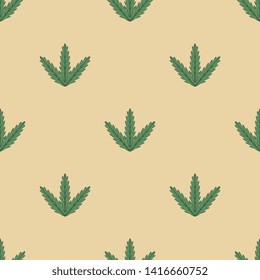Seamless geometrical floral pattern with hemp or cannabis leaves.