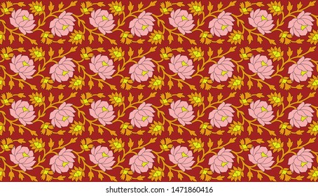 Seamless geometrical floral pattern with geometrical leaves and background