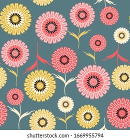 seamless geometrical floral pattern on grey 