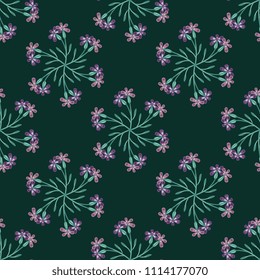 Seamless geometrical floral pattern with ornate round mandalas made of stylized meadow blossom.