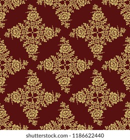 Seamless geometrical floral pattern with ornate rhombus made of rose branches. Vintage style.