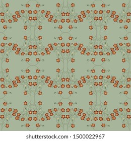 
Seamless geometrical floral pattern with ornate branches with leaves and flowers. Art Nouveau style.