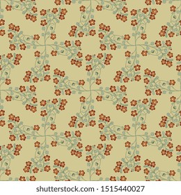 Seamless geometrical floral pattern with ornate cross shapes made of branches and flowers. Folk style.