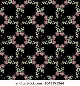 Seamless geometrical floral pattern with rectangular shapes made of stylized flower branches. Folk style.