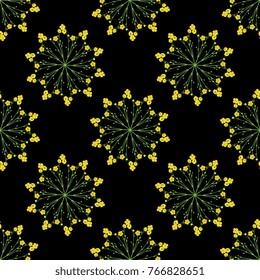 Seamless geometrical floral pattern with round crowns of buttercup flowers.
