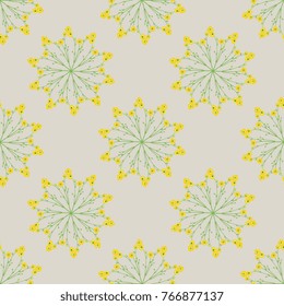 Seamless geometrical floral pattern with round crowns made of buttercup flowers.