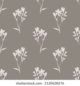 Seamless geometrical floral pattern with silhouetted branches of flowers.