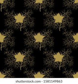 
Seamless geometrical floral pattern with silhouetted branches of nigella flower.