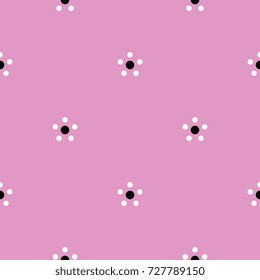Seamless geometrical floral pattern. Simple polka dot with small daisy flowers. 
