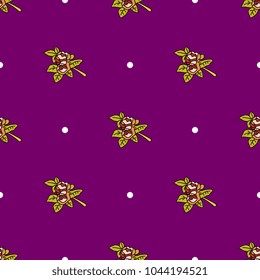 Seamless geometrical floral pattern with small bouquets of roses and polka dots. Romantic vintage style.