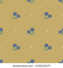 Seamless geometrical floral pattern with small stylized meadow blossom and dots.