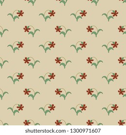 Seamless geometrical floral pattern with small wild flowers. Vintage style.