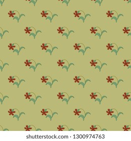 Seamless geometrical floral pattern with small wild flowers. Folk style.