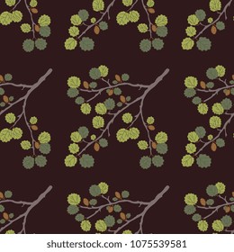 Seamless geometrical floral pattern with stylized branches of dwarf birch tree.