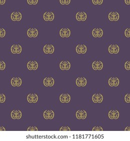 Seamless geometrical floral pattern with stylized silhouettes of thistle plant. Vintage style. Based on retro Art Nouveau or Art Deco style motif. Gold silhouettes on purple background.