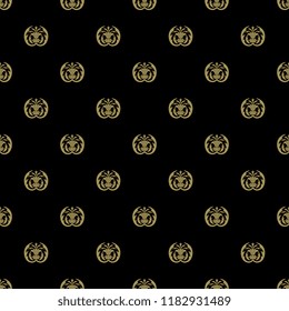 Seamless geometrical floral pattern with stylized silhouettes of thistle plant. Vintage style. Based on retro Art Nouveau or Art Deco style motif. Gold silhouettes on black background.