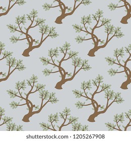 Seamless geometrical floral pattern with stylized trees. Based on medieval Persian motif.