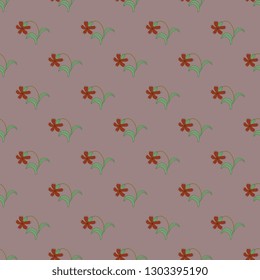 Seamless geometrical floral pattern with stylized flowers of wild carnation. Vintage folk style.