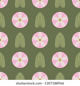 Seamless geometrical floral pattern with stylized bindweed flowers and leaves.