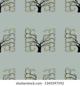 Seamless geometrical floral pattern with stylized square trees.