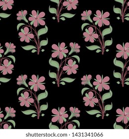 Seamless geometrical floral pattern with stylized flower branches. Folk style.