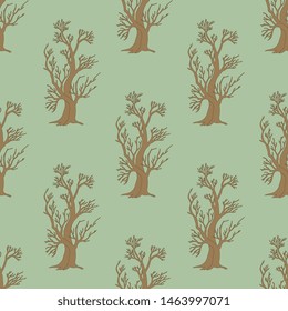 Seamless geometrical floral pattern with stylized bare trees.