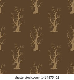 Seamless geometrical floral pattern with stylized bare trees.