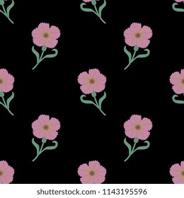 Seamless geometrical floral pattern with stylizes blossom of wild carnation. Based on medieval European motif.