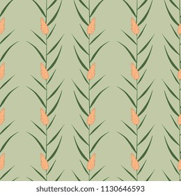 Seamless geometrical floral pattern with vertical rows of reed or cane plants. Cartoon style.