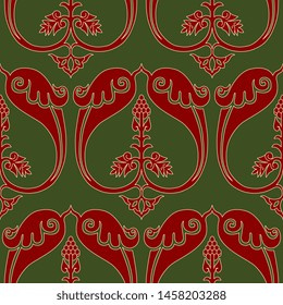 Seamless geometrical floral pattern with vintage grape vine motifs.