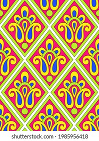 Seamless geometrical flower damask pattern