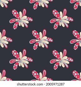 Seamless geometrical flower damask pattern on grey background