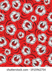 Patrón de flores geométricas sin foco con fondo rojo