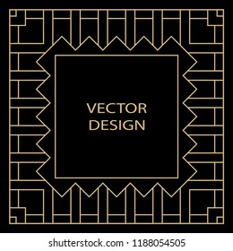 Seamless geometrical frame in style of art deco with the place for the text. Minimalist vector ornament. Monogram, greeting card, wedding invitation.