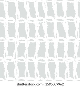 Seamless  geometrical hand drawn pattern with simple motif imitating crochet textile. Subtle light silver gray and white. Monochromatic backdrop. Imperfect yet organized look.