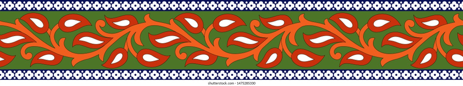 Seamless geometrical leaves border pattern with background