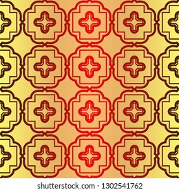 Seamless Geometrical Linear Texture. Original Geometrical Puzzle. Backdrop. Vector Illustration. For Design, Wallpaper, Fashion, Print. Sunrise color.