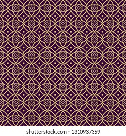 Seamless Geometrical Linear Texture. Original Geometrical Puzzle. Backdrop. Vector Illustration. For Design, Wallpaper, Fashion, Print. Purple gold color.
